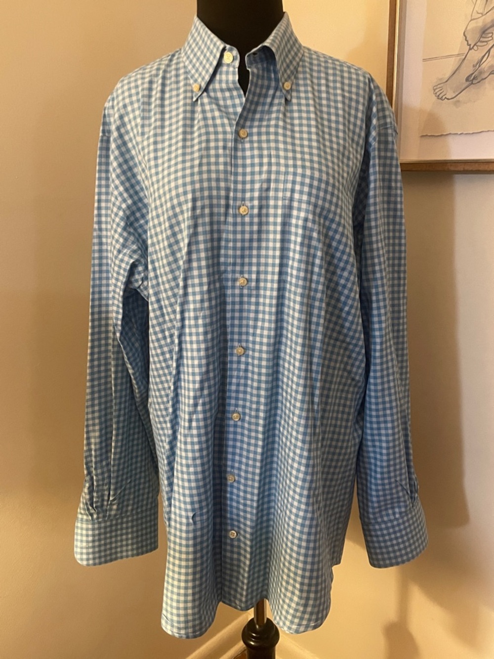 Peter Millar | Blue/White checkered long sleeve button down-size Large